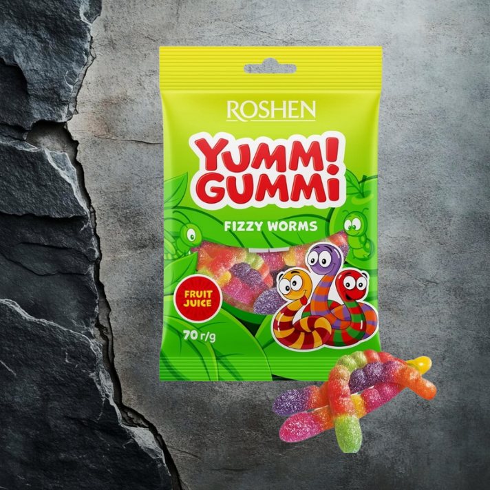 ŻELKI YUMMI GUMMI FIZZY WORMS 70 g ROSHEN