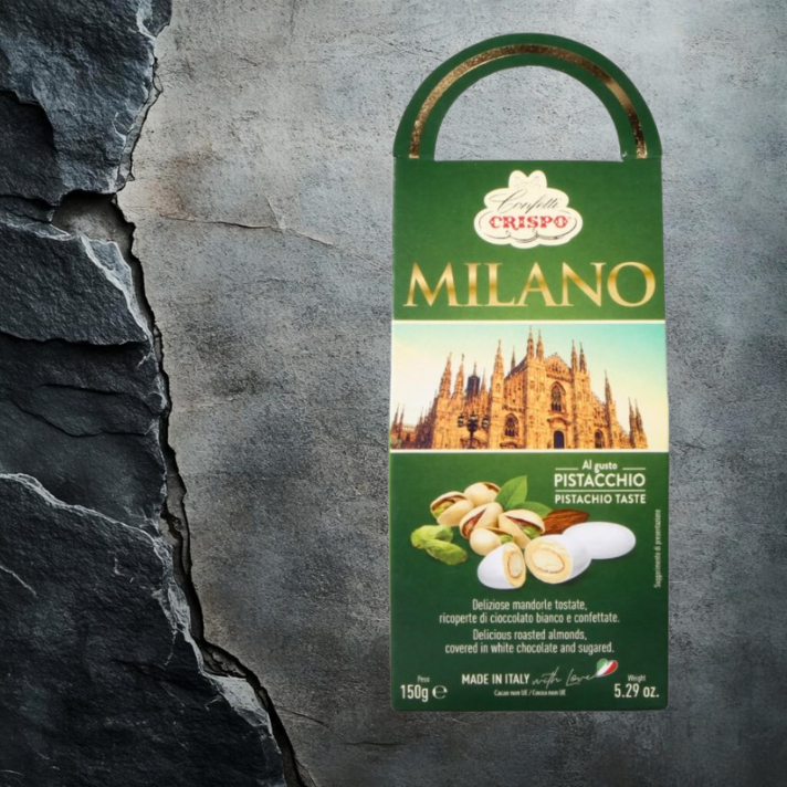 CRISPO MILANO Migdały w Białej Czekoladzie PISTACJOWE 150g