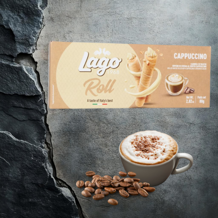 LAGO ROLL Włoskie Rurki z Kremem Cappuccino Ciastka 80g