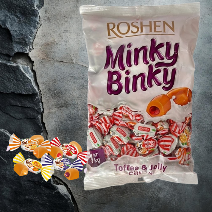 Minky Binky cukierki toffi z galaretką owocową 1kg Roshen
