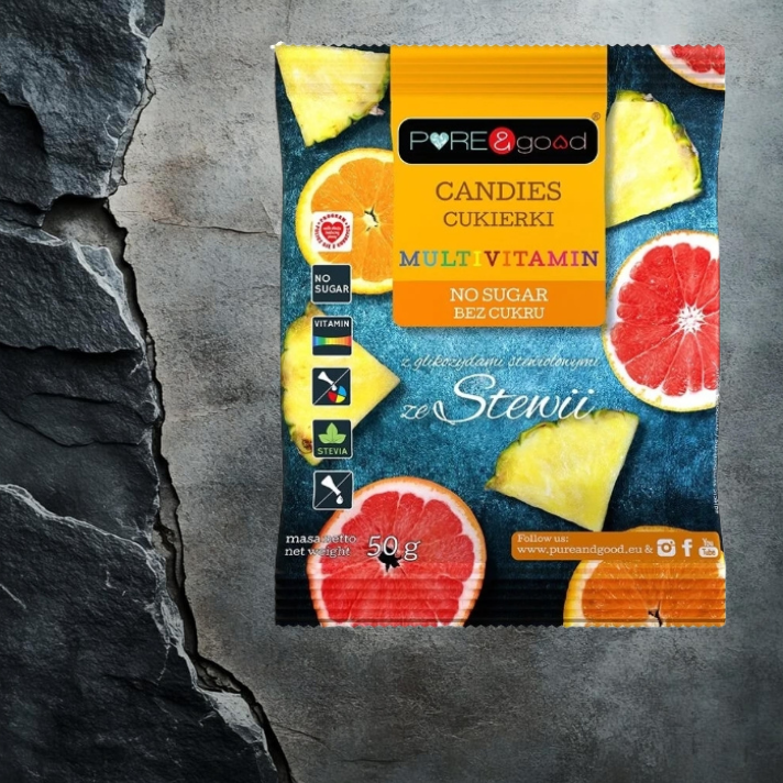 Cukierki landrynki multiwitaminowe bez cukru 50g PURE&GOOD